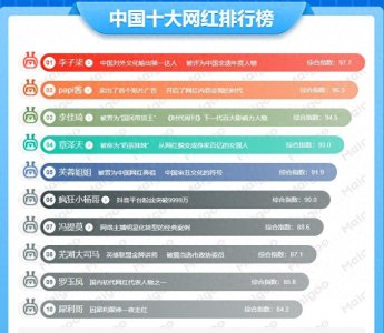 ​中国十大网红排行榜，有你关注的网红吗？