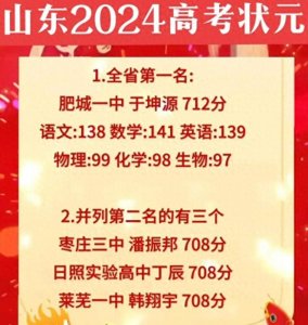 ​山东省各地状元出炉，高考状元出自肥城一中，总分712 网友热议